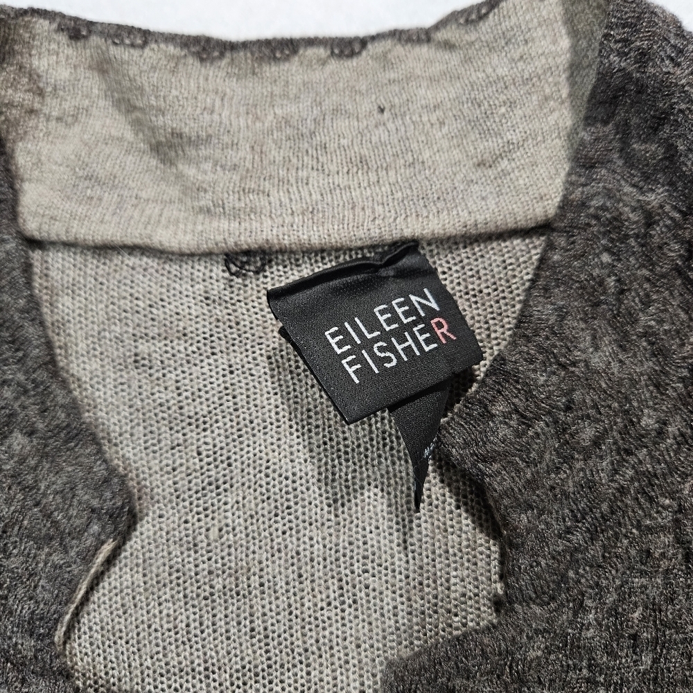 Eileen Fisher Cardigan Sweater Size Small Gray Notch Collar Textured Wool Blend - Picture 2 of 9